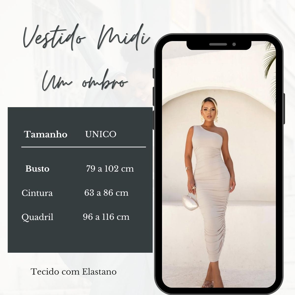 Vestido Um Ombro Midi Plissado Tecido Poliamida Moda Festa Elegante Luxo