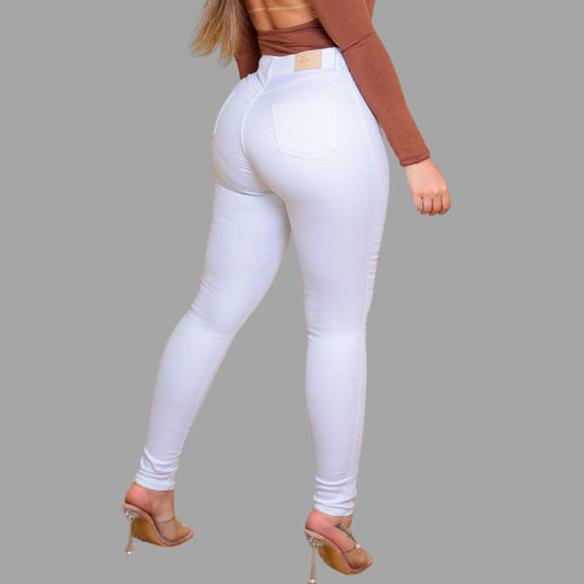 Calça Jeans Feminina Cintura Alta Skinny Branca