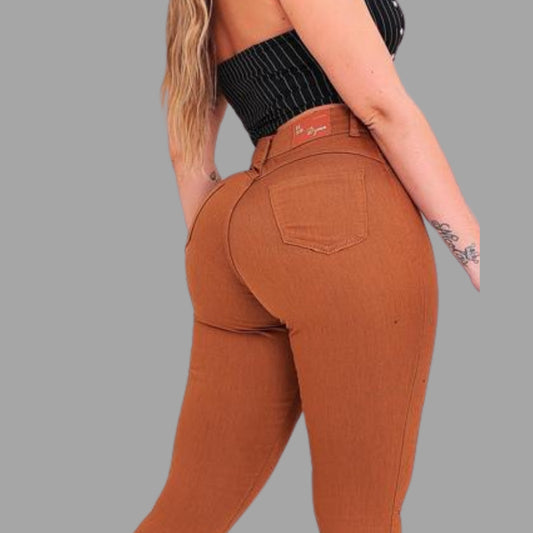 Calça Jeans Feminina Caramelo Skinny Cintura Alta Perfeita