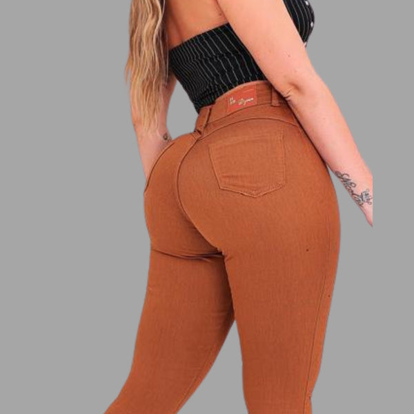 Calça Jeans Feminina Caramelo Skinny Cintura Alta Perfeita