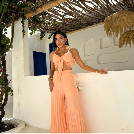 Conjunto Pantalona Plissada Com Cropped Duas Formas De Uso
