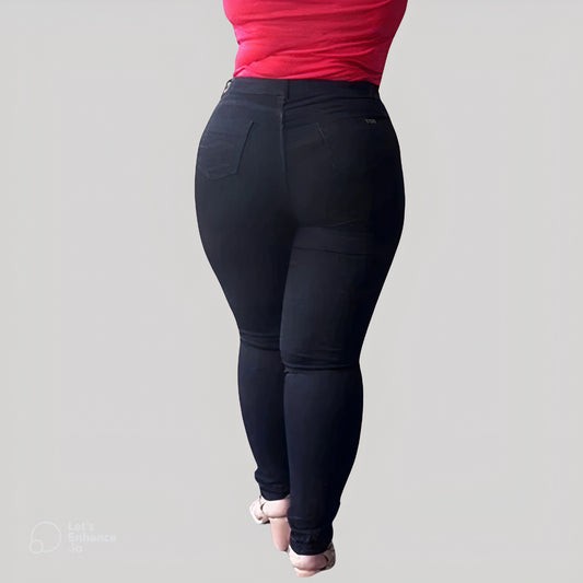 Calça Jeans Preta Plus Size Com Elastano